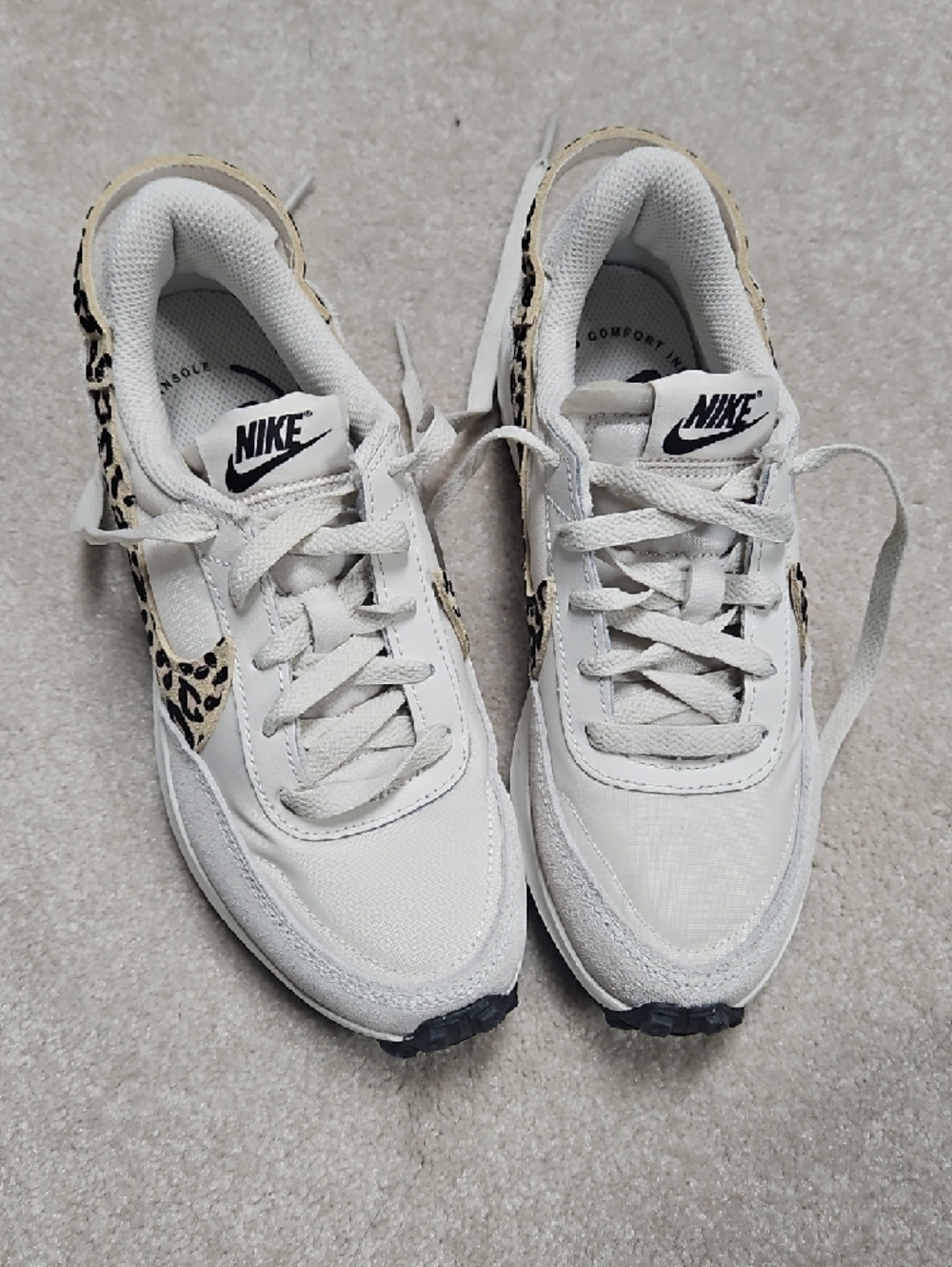 Nike Women’s White Sneakers with Leopard Swoosh Accent - Picture 2 of 5